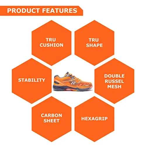 YONEX Men's Hydro Force 2 Non Marking Gun Metal, Orange Badminton Court Shoes - 7 UK
