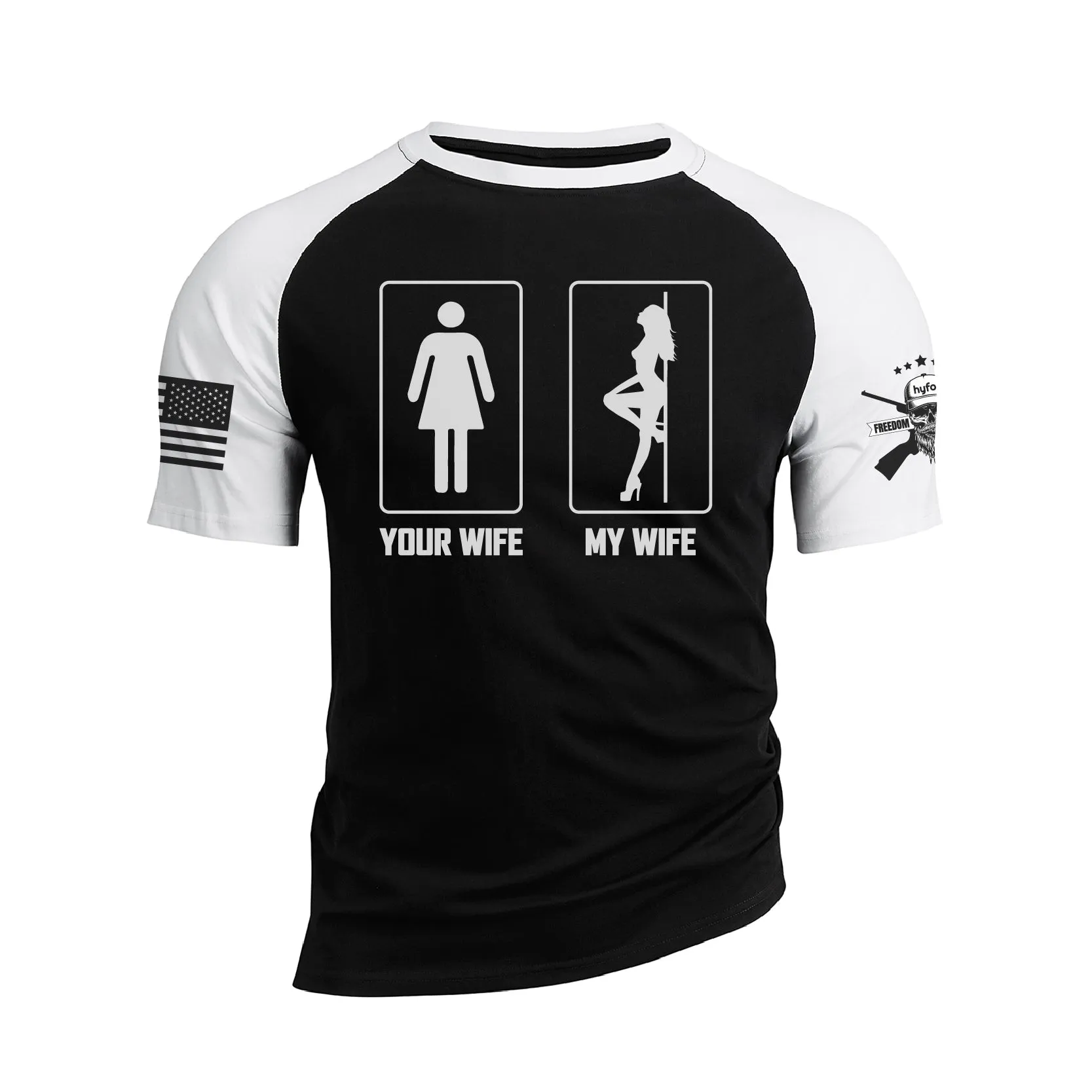YOUR WIFE MY WIFE 100% COTTON RAGLAN GRAPHIC TEE