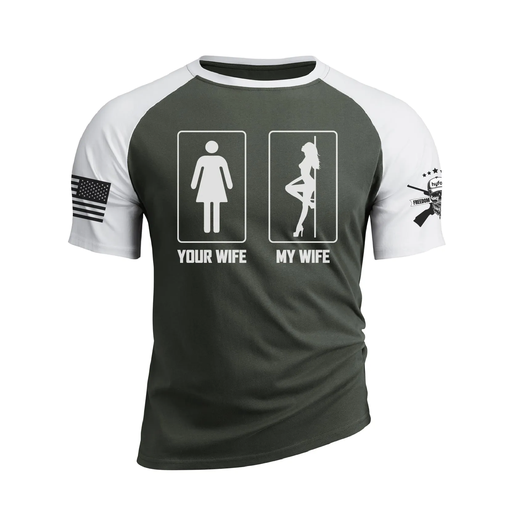 YOUR WIFE MY WIFE 100% COTTON RAGLAN GRAPHIC TEE