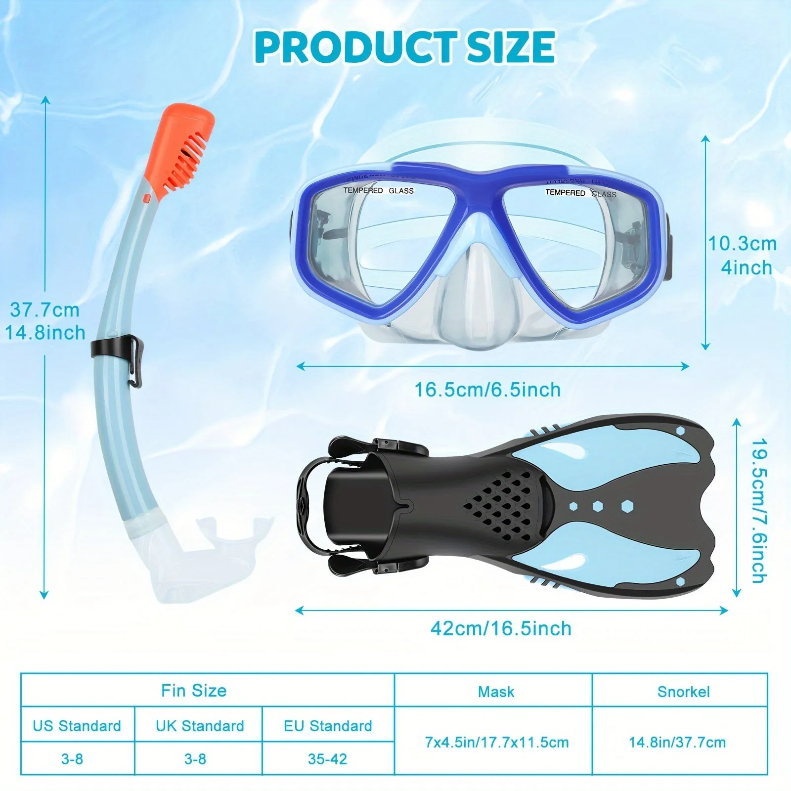 Youth Snorkel Set For Ages 7-16 - Full Dry Top Snorkel, Adjustable Fins - Premium Quality, Comfortable And Durable Set For Teen Snorkelers