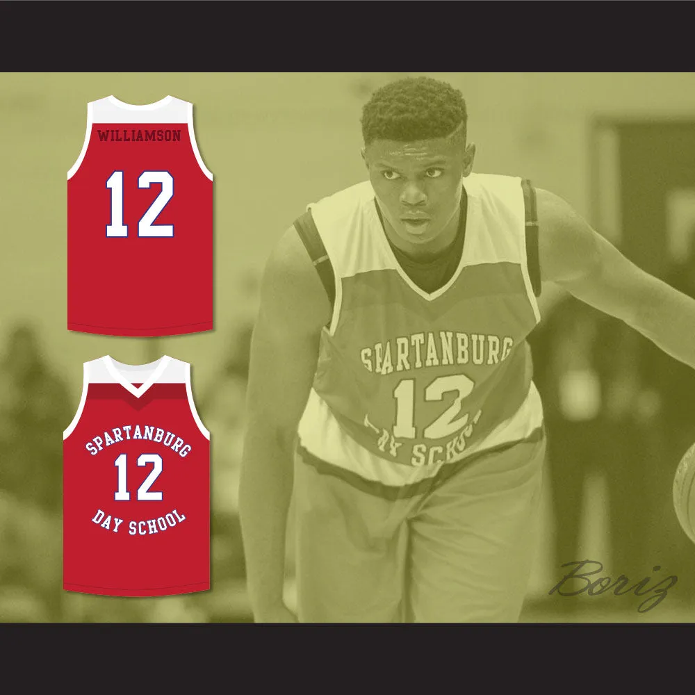 Zion Williamson 12 Spartanburg Day School Griffins Red Basketball Jersey 2