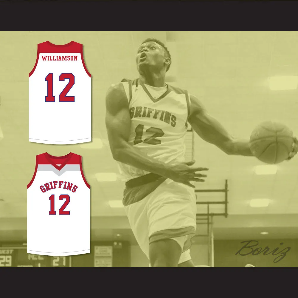Zion Williamson 12 Spartanburg Day School Griffins White Basketball Jersey 2