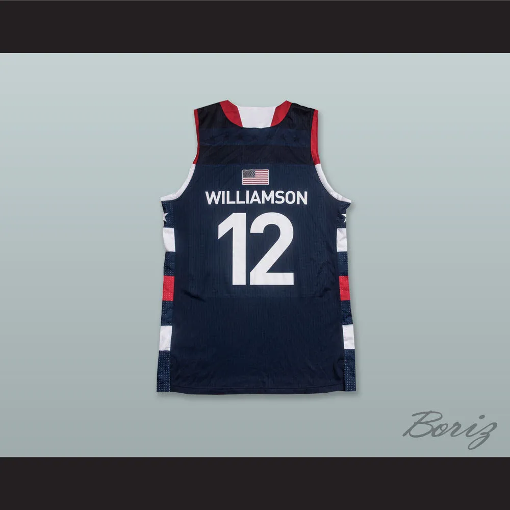 Zion Williamson 12 The Path USA Navy Blue Basketball Jersey